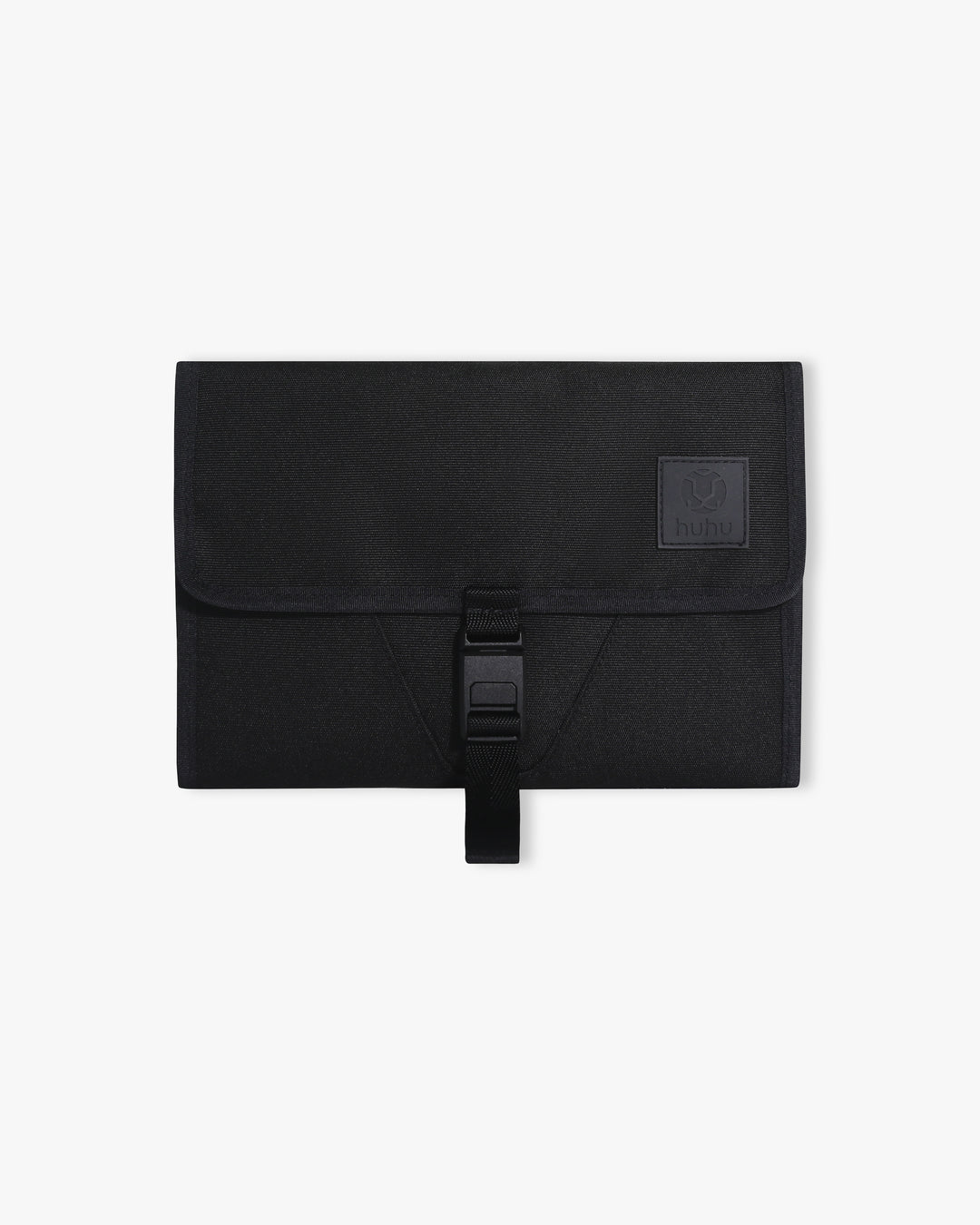 Black changing wallet against white background.