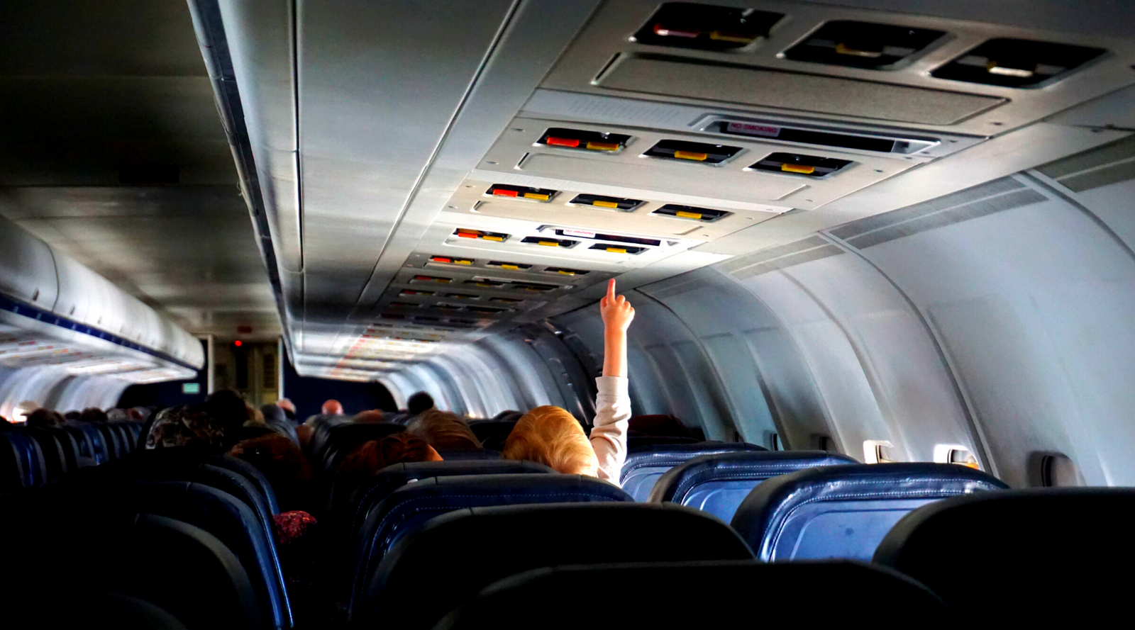 View over the tops of seats in a plane.